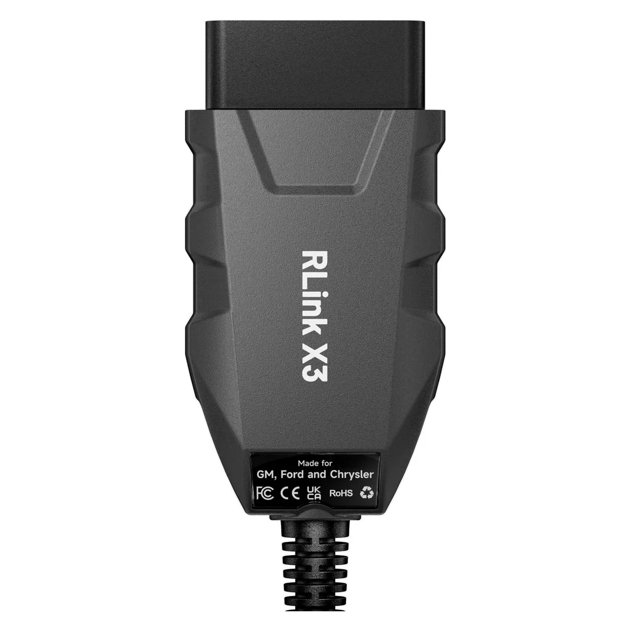 TOPDON RLink X3 — compact black J2534 pass-thru interface labelled for GM, Ford and Chrysler