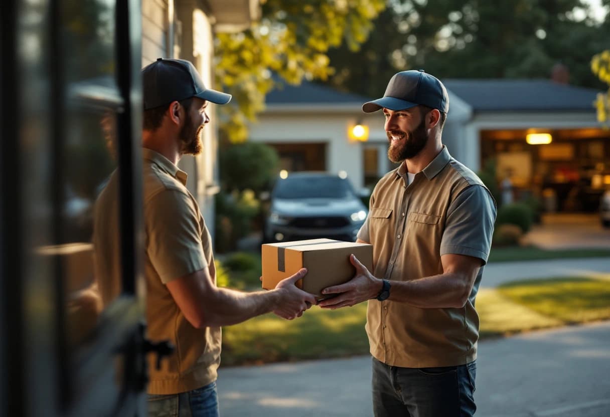 Delivery person handing the return package back to the customer